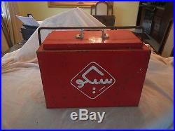 1950s Vintage Soda Cooler Red Metal with White Lettering