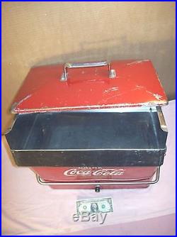 1950sCOCA-COLA ADVERTISING METAL PICNIC COOLERICE CHEST withTRAY, OPENER, DRAIN