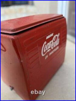 1954 Acton 201 Deluxe Metal Coca Cola Bottle Cooler Ice Chest Sandwich Tray RARE