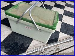 1970's Vintage Coleman Cooler Ice Box Chest Metal Handles Green
