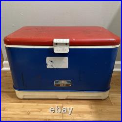 1971 Vintage Thermos Metal Cooler Ice Chest Dual Built-in Bottle Openers Retro