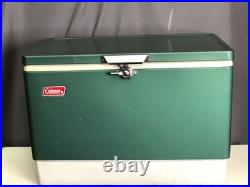 1975 Coleman Green Metal Cooler Chest Vintage Camping 22.5x13.5x16 Made In USA