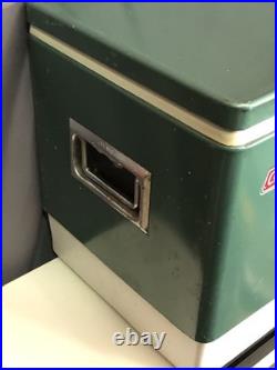1975 Coleman Green Metal Cooler Chest Vintage Camping 22.5x13.5x16 Made In USA