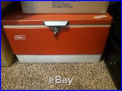 1976 Vintage COLEMAN Red Metal COOLER Ice Chest Antique Camping Decor Prop