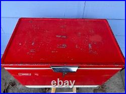 1976 Vintage Coleman Metal Cooler Chest Red & White 22.5 x 16 x 14 READ