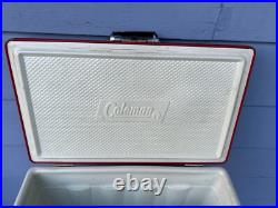 1976 Vintage Coleman Metal Cooler Chest Red & White 22.5 x 16 x 14 READ