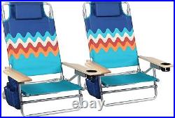 2 Pack Beach Chairs Backpack Folding Lounger Adjustable Backrest with Cooler Bag