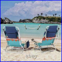 2 Pack Beach Chairs Backpack Folding Lounger Adjustable Backrest with Cooler Bag