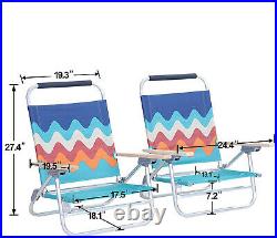 2 Pack Folding Beach Chairs Portable Lounge Camping Chairs with Storage Cooler Bag