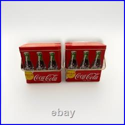 2 Vintage Coca-Cola 6-Pack Metal Carrying Tin Cooler Red 1970s-80s Handy Carry
