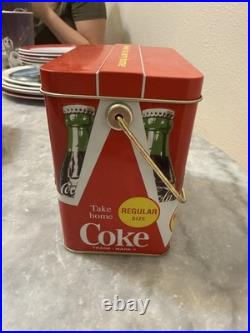 2 Vintage Coca-Cola 6-Pack Metal Carrying Tin Cooler Red 1970s-80s Handy Carry