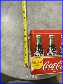 2 Vintage Coca-Cola 6-Pack Metal Carrying Tin Cooler Red 1970s-80s Handy Carry