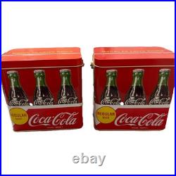 2 Vintage Coca-Cola 6-Pack Metal Carrying Tin Cooler Red 1970s-80s Handy Carry