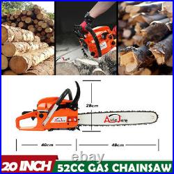20 Chainsaw 52CC Powerful Gas Chainsaw 2 Stroke Power Handed Petrol Chain Saw