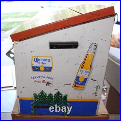 2002 Corona Extra Cantina Metal Beer Cooler With Attached Bottle Opener Rare