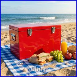 20L Red Metal Ice Chest Insulated Leak-Proof Beach Cooler Outdoor Picnic for DIY