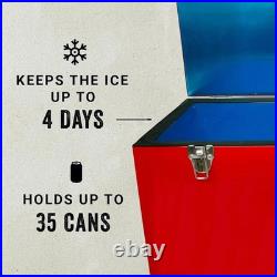 20L Red Metal Ice Chest Insulated Leak-Proof Beach Cooler Outdoor Picnic for DIY