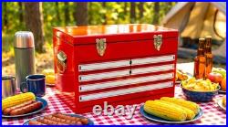 21Qt Red Metal Cooler Beach Camping Surf Trip Sand-Proof Coastal Party Ice Box