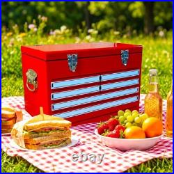 21Qt Red Metal Cooler Beach Camping Surf Trip Sand-Proof Coastal Party Ice Box