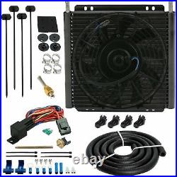 26 Row Engine Transmission Oil Cooler 9 Inch Fan Fin Probe Thermostat Switch Kit