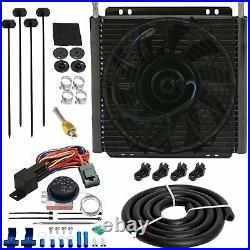 26 Row Transmission Oil Cooler 9 Electric Fan Adjustable Thermo-stat Switch Kit