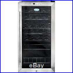 27 Bottle Stainless Steel Wine Cooler, Compact Blue LED Fridge Chiller with Lock