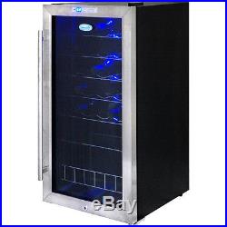 27 Bottle Stainless Steel Wine Cooler, Compact Blue LED Fridge Chiller with Lock