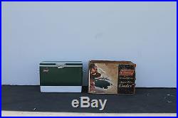 28x15x16 VINTAGE METAL GREEN COLEMAN SNOW-LITE COOLER WITH BOX AND INSERT TRAY