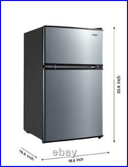 3.2 Cu Ft Mini Fridge Freezer Cooler 2-Door Compact Refrigerator Stainless Steel