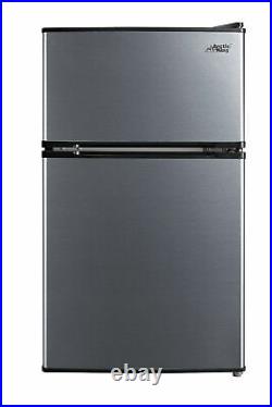 3.2 Cu Ft Mini Fridge Freezer Cooler 2-Door Compact Refrigerator Stainless Steel