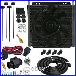 30 Row Trans-mission Oil Cooler 9 Fan 38mm In-line Fitting 180f Temp Switch Kit