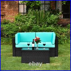 3PCS Outdoor Patio Sectional Furniture Sofa Set Rattan Wicker With Cooler Table