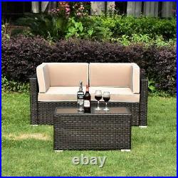 3PCS Outdoor Patio Sectional Furniture Sofa Set Rattan Wicker With Cooler Table