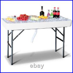 4 Foot Party Ice Cooler Folding Table Plastic with Matching Skirt White New