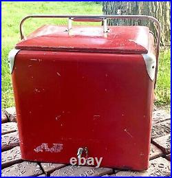 50's Progress Refrigeration Co. Portable Metal Ice Chest Cooler Box Coca-Cola Red