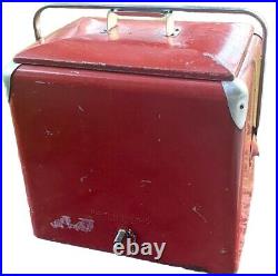 50's Progress Refrigeration Co. Portable Metal Ice Chest Cooler Box Coca-Cola Red