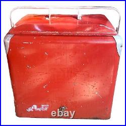 50's Progress Refrigeration Co. Portable Metal Ice Chest Cooler Box Coca-Cola Red