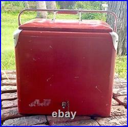 50's Progress Refrigeration Co. Portable Metal Ice Chest Cooler Box Coca-Cola Red