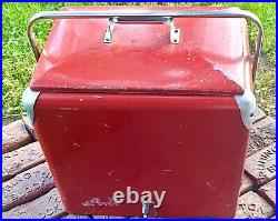 50's Progress Refrigeration Co. Portable Metal Ice Chest Cooler Box Coca-Cola Red