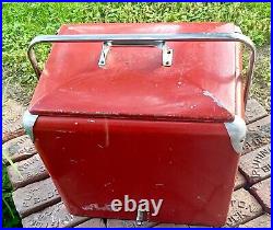 50's Progress Refrigeration Co. Portable Metal Ice Chest Cooler Box Coca-Cola Red