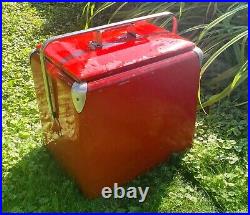 50's Progress Refrigeration Co. Portable Metal Ice Chest Cooler Box Coca-Cola Red