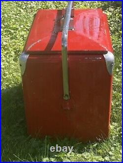 50's Progress Refrigeration Co. Portable Metal Ice Chest Cooler Box Coca-Cola Red