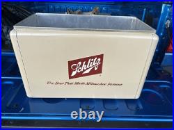 50's Schlitz Cooler Beer Metal Cronstroms Picnic Ice Chest, Tray and Beach Towel