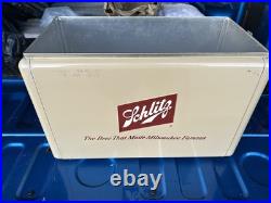50's Schlitz Cooler Beer Metal Cronstroms Picnic Ice Chest, Tray and Beach Towel
