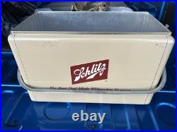 50's Schlitz Cooler Beer Metal Cronstroms Picnic Ice Chest, Tray and Beach Towel