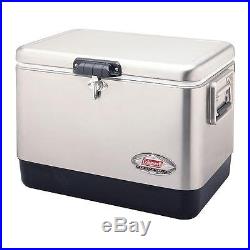 54 Qt. Outdoor Steel Belted Ice Chest Stainless Easy Clean Metal Carrying Cooler