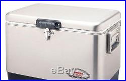 54 Qt. Outdoor Steel Belted Ice Chest Stainless Easy Clean Metal Carrying Cooler