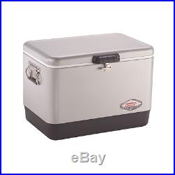 54 Quart Stainless Steel Belted Cooler Coleman Camping Cooking Supplies Ice Box