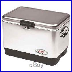 54-Quart Steel-Belted Cooler Stainless Silver Ice Chest Outdoor Leakproof Beach