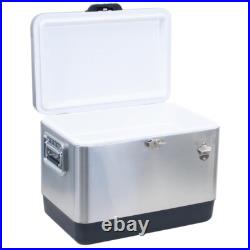 54 qt. Stainless Steel Cooler Holds up to 85 cans Rubber grips 22.75 X 15.5 X 16 54 qt. Stainless Steel Cooler Holds up to 85 cans Rubber grips 22.75 X 15.5 X 16